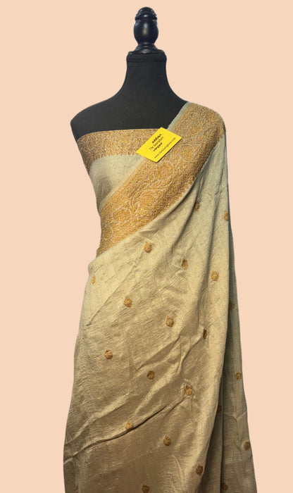 Tussar Georgette Banarasi Handloom Saree - Antique Zari