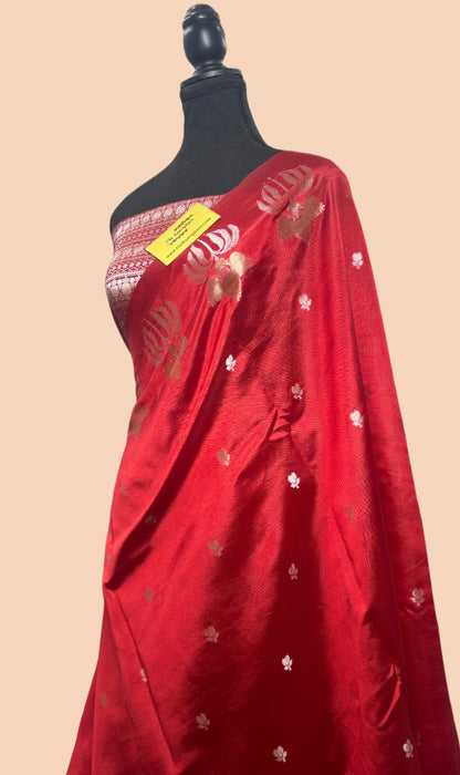 Red Pure Raw Mango Katan Banarasi Handloom Saree