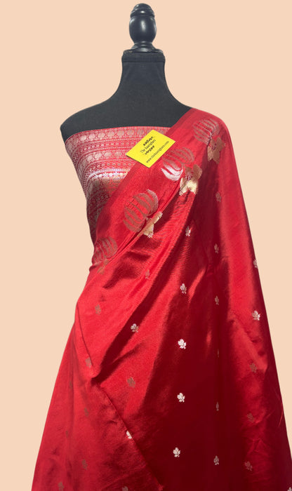 Red Pure Raw Mango Katan Banarasi Handloom Saree
