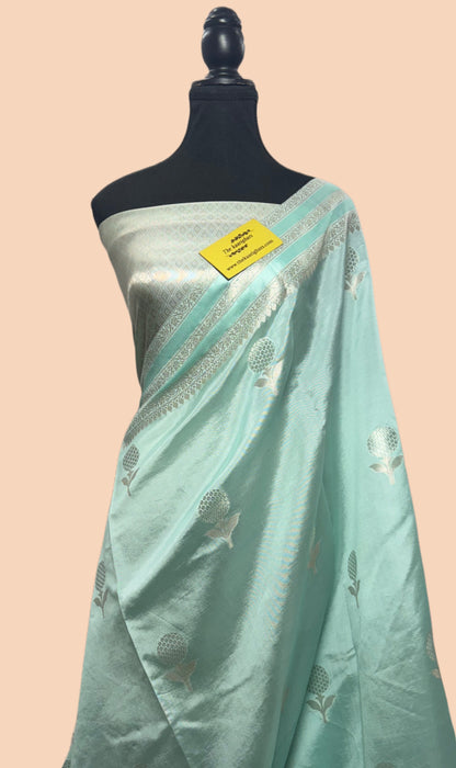 Glacier Pure Raw Mango Katan Banarasi Handloom Saree
