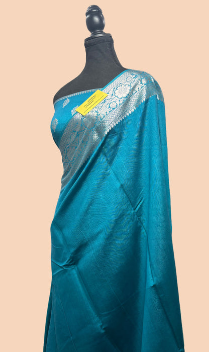 German Blue Pure Chiniya Banarasi Handloom Saree