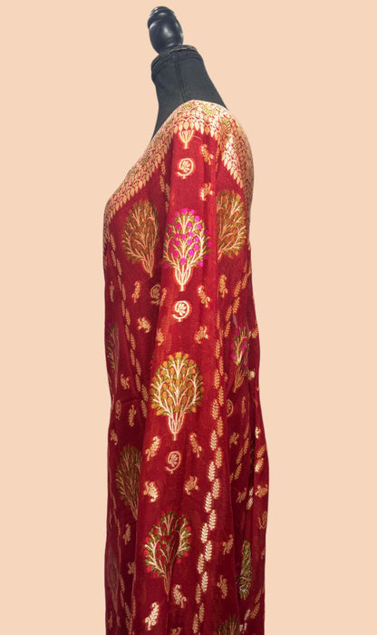 Maroon Pure Khaddi Chiffon Banarasi Saree - Meenakari Work