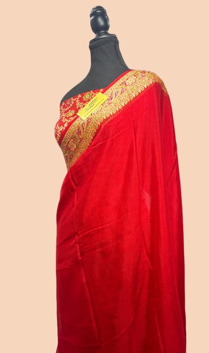 Red Pure Khaddi Chiffon Banarasi Saree - Meenakari Work