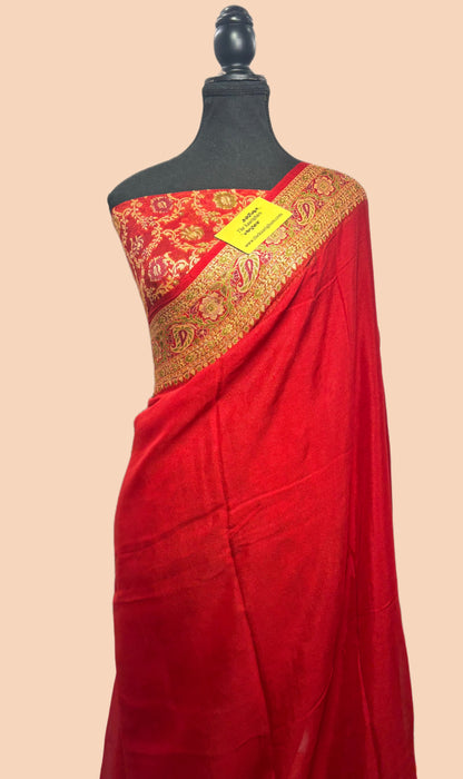 Red Pure Khaddi Chiffon Banarasi Saree - Meenakari Work