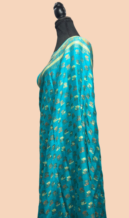 Spanish Blue Pure Khaddi Chiffon Banarasi Saree - Meenakari Work