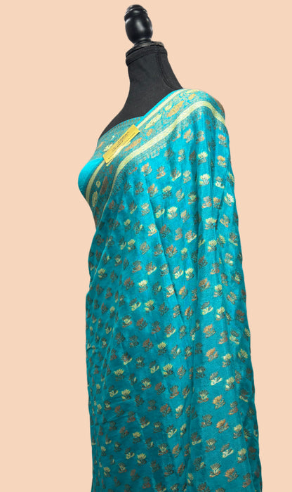 Spanish Blue Pure Khaddi Chiffon Banarasi Saree - Meenakari Work