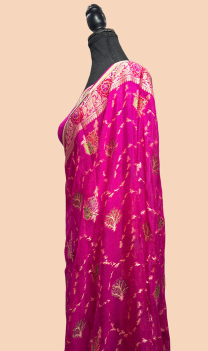 Rani Pure Khaddi Chiffon Banarasi Saree - Meenakari Work