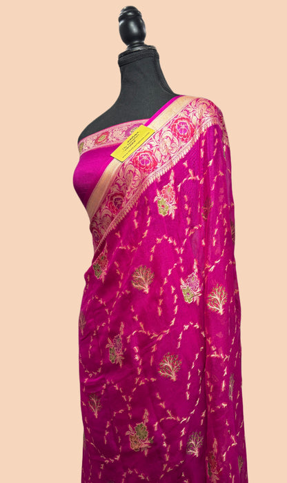 Rani Pure Khaddi Chiffon Banarasi Saree - Meenakari Work