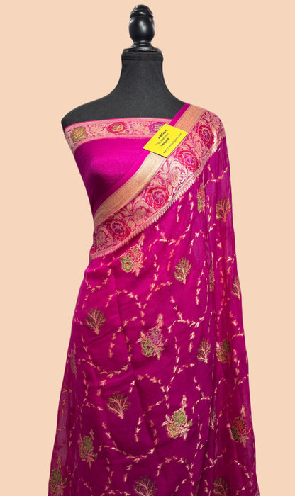 Rani Pure Khaddi Chiffon Banarasi Saree - Meenakari Work