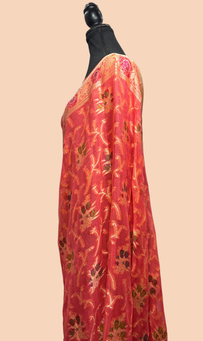 Onion Pink Pure Khaddi Chiffon Banarasi Saree - Meenakari Work