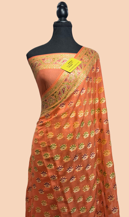 Pure Khaddi Chiffon Banarasi Saree - Meenakari Work