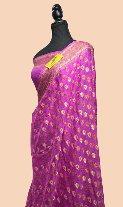 lavender Pure Khaddi Chiffon Banarasi Saree - Meenakari Work