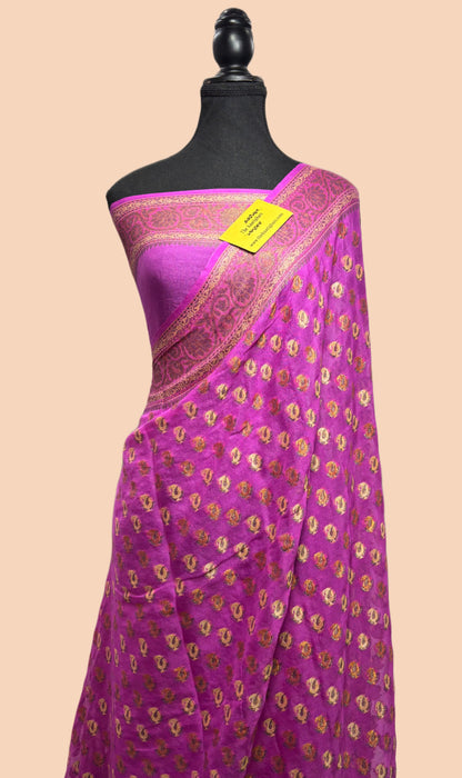 lavender Pure Khaddi Chiffon Banarasi Saree - Meenakari Work