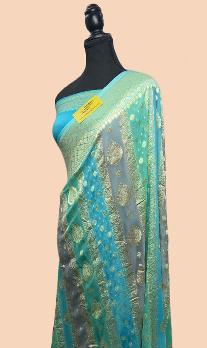 Rangkat Khaddi Georgette Banarasi Handloom Saree - Hand Meenakari