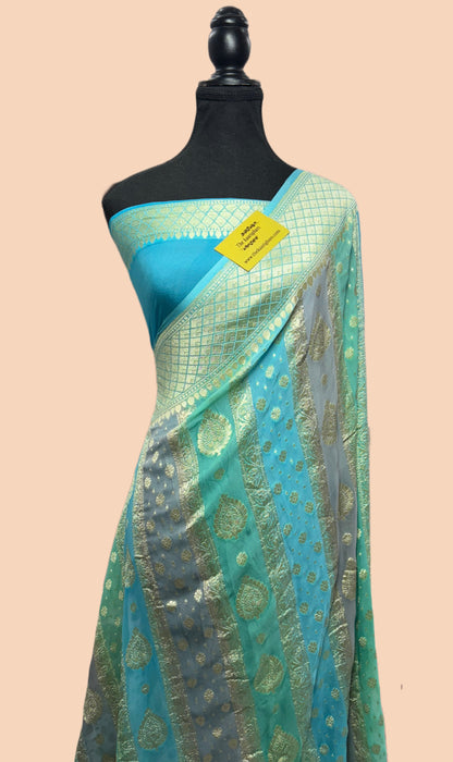 Rangkat Khaddi Georgette Banarasi Handloom Saree - Hand Meenakari