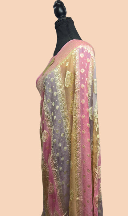Rangkat Khaddi Georgette Banarasi Handloom Saree - Hand Meenakari