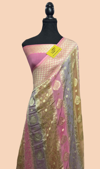 Rangkat Khaddi Georgette Banarasi Handloom Saree - Hand Meenakari