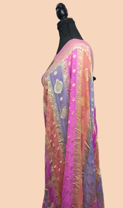 Rangkat Khaddi Georgette Banarasi Handloom Saree - Hand Meenakari