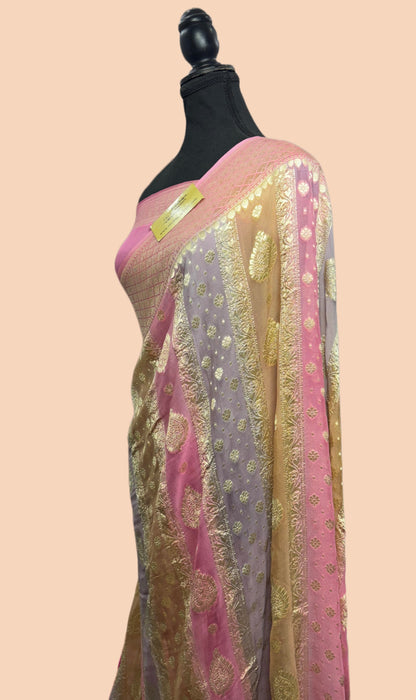 Rangkat Khaddi Georgette Banarasi Handloom Saree - Hand Meenakari