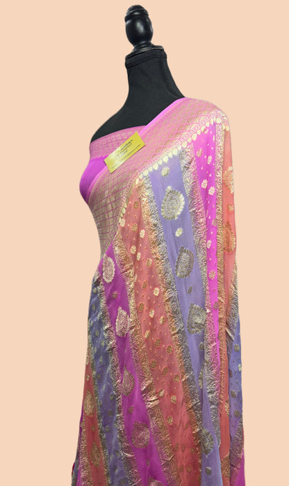 Rangkat Khaddi Georgette Banarasi Handloom Saree - Hand Meenakari