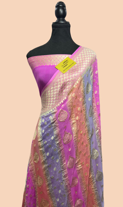 Rangkat Khaddi Georgette Banarasi Handloom Saree - Hand Meenakari