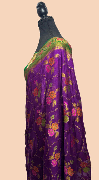 Purple Pure Khaddi Chiffon Banarasi Saree - Meenakari Work