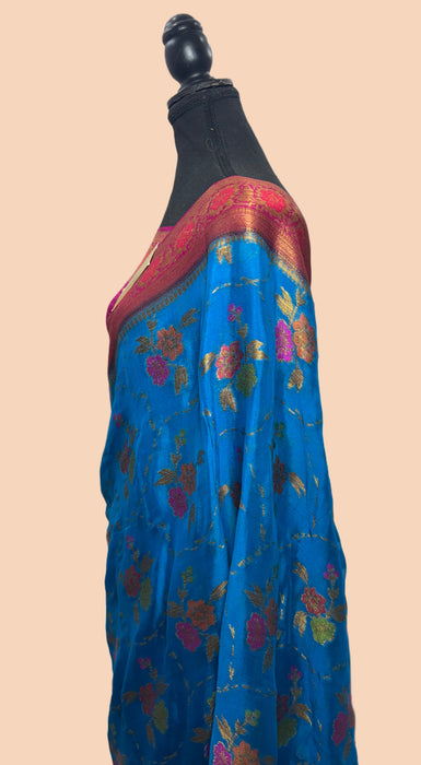 Blue Pure Khaddi Chiffon Banarasi Saree - Meenakari Work