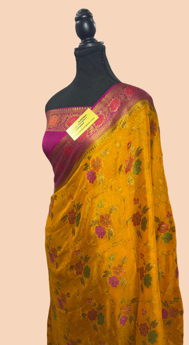 Persian Mustard Pure Khaddi Chiffon Banarasi Saree - Meenakari Work