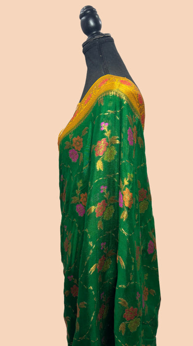 Green Pure Khaddi Chiffon Banarasi Saree - Meenakari Work