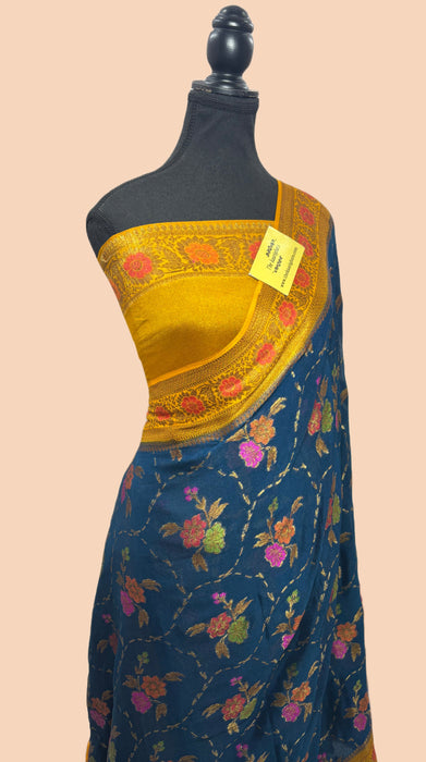 Midnight Pure Khaddi Chiffon Banarasi Saree - Meenakari Work