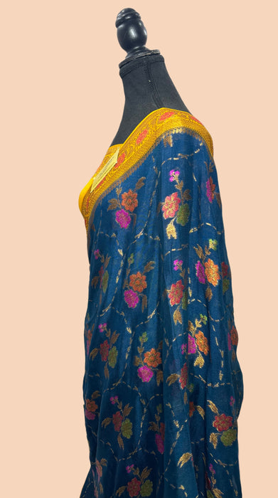 Midnight Pure Khaddi Chiffon Banarasi Saree - Meenakari Work