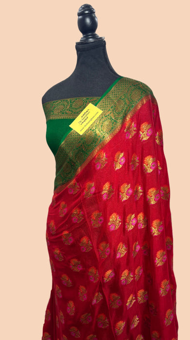 Red Pure Khaddi Chiffon Banarasi Saree - Meenakari Work