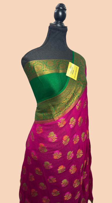 Rani Pure Khaddi Chiffon Banarasi Saree - Meenakari Work
