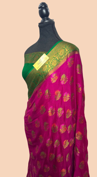 Rani Pure Khaddi Chiffon Banarasi Saree - Meenakari Work