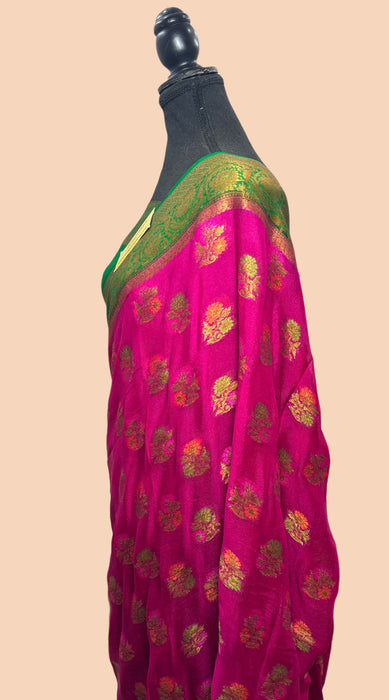 Rani Pure Khaddi Chiffon Banarasi Saree - Meenakari Work