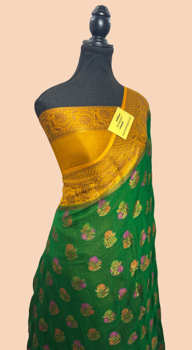Green Pure Khaddi Chiffon Banarasi Saree - Meenakari Work