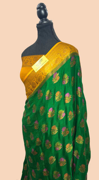 Green Pure Khaddi Chiffon Banarasi Saree - Meenakari Work