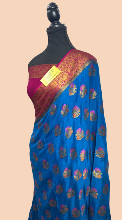 Blue Pure Khaddi Chiffon Banarasi Saree - Meenakari Work