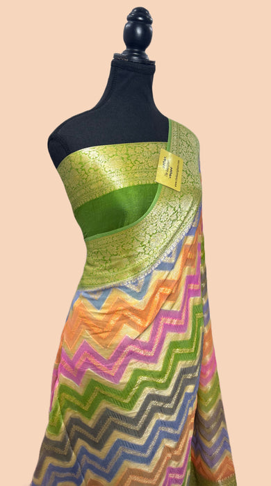 Rangkat Pure Khaddi Chiffon Banarasi Saree - Hand Meenakari Work