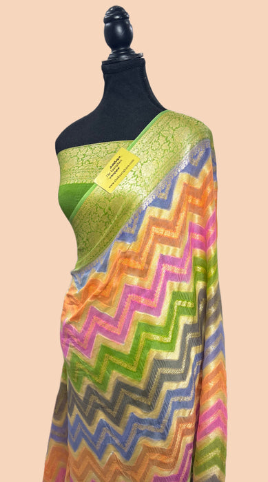 Rangkat Pure Khaddi Chiffon Banarasi Saree - Hand Meenakari Work