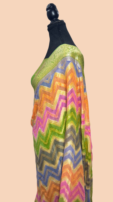 Rangkat Pure Khaddi Chiffon Banarasi Saree - Hand Meenakari Work