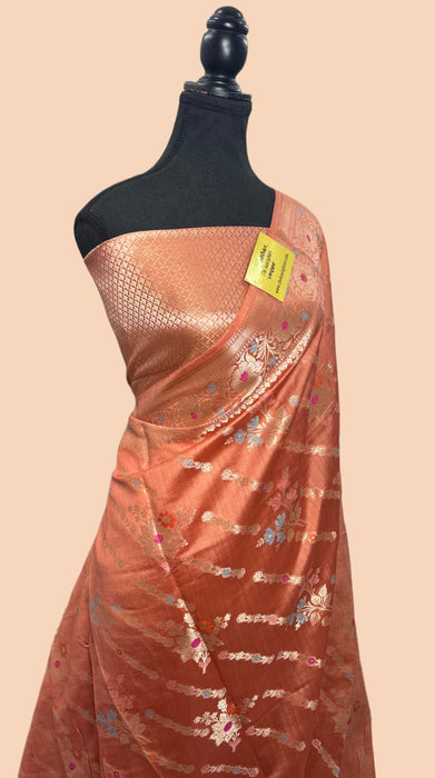 Peach Pure Chiniya Banarasi Handloom Saree
