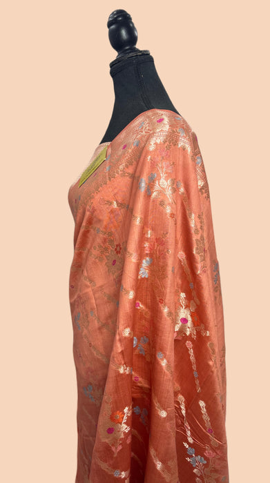 Peach Pure Chiniya Banarasi Handloom Saree