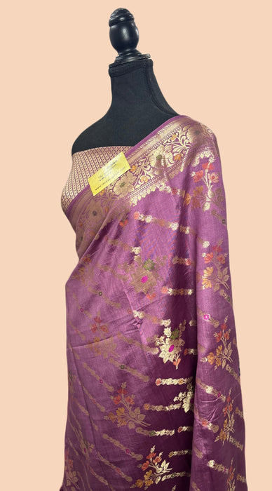 Italian lavender Pure Raw Mango Banarasi Handloom Saree