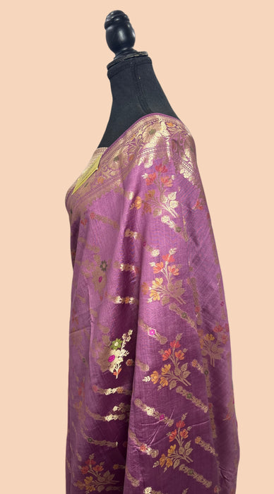 Italian lavender Pure Raw Mango Banarasi Handloom Saree