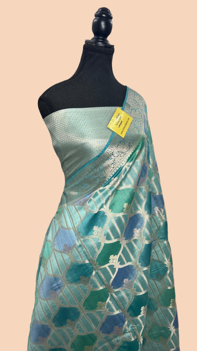 Rangkat Blue Pure Chiniya Banarasi Handloom Saree - Hand meenakari