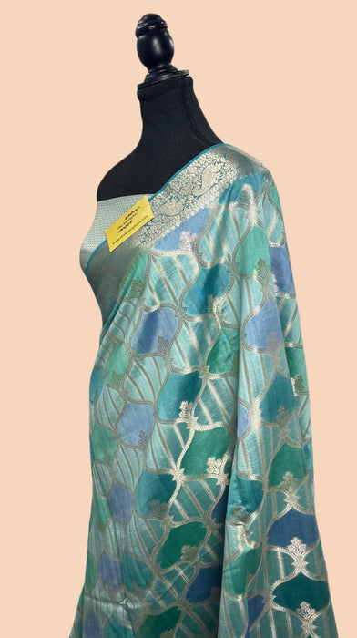 Rangkat Blue Pure Chiniya Banarasi Handloom Saree - Hand meenakari