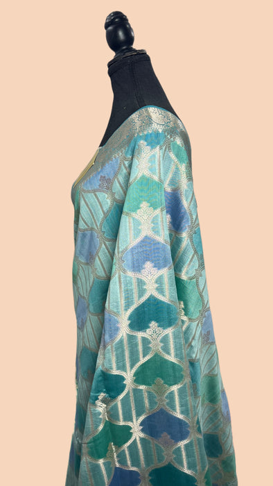 Rangkat Blue Pure Chiniya Banarasi Handloom Saree - Hand meenakari