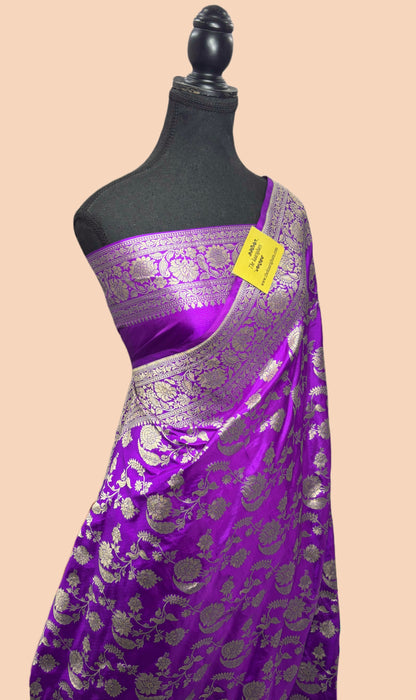 Purple Pure Katan Banarasi Handloom Saree - Sona Jaal Work