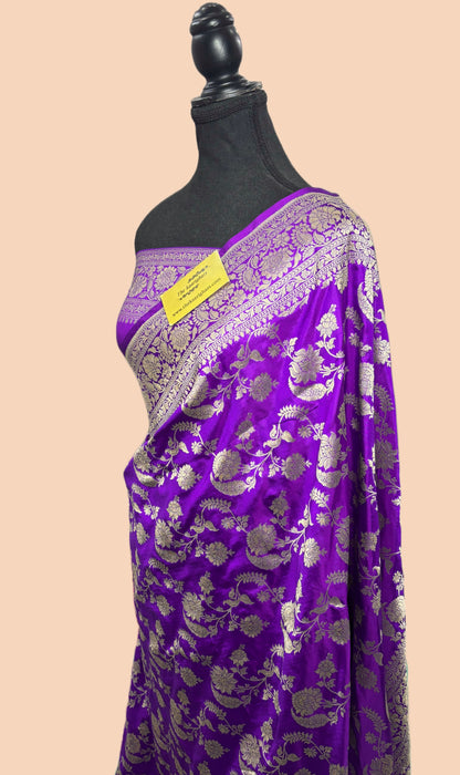 Purple Pure Katan Banarasi Handloom Saree - Sona Jaal Work